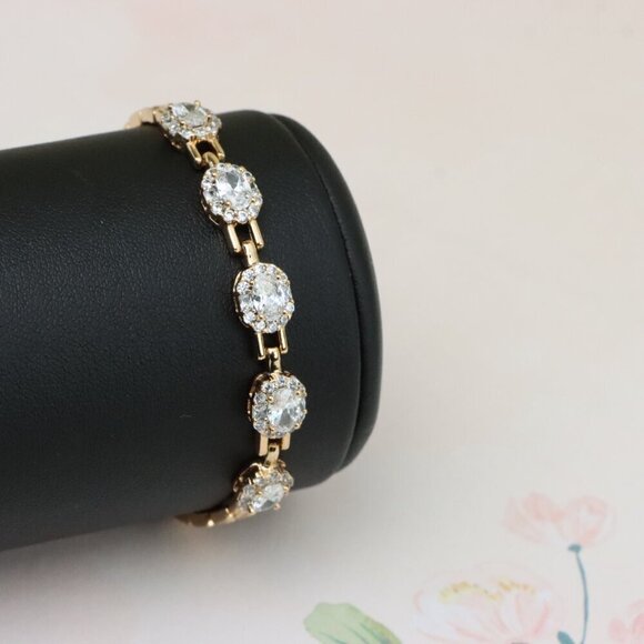 "Oval Cut Sparkling Stone Rose Gold Bracelet with Chain Design, XPBL0826 - Picture 9 of 12